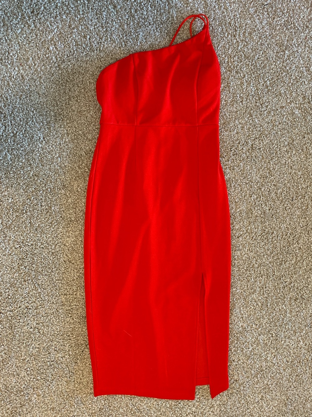 One-Shoulder Red Midi Dress
